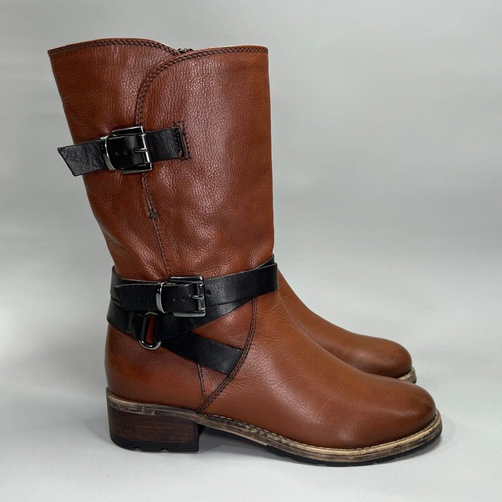 Clarks Volara Melody Boots‎ Women's Size 8 Brown Leather Harness Buckle Riding